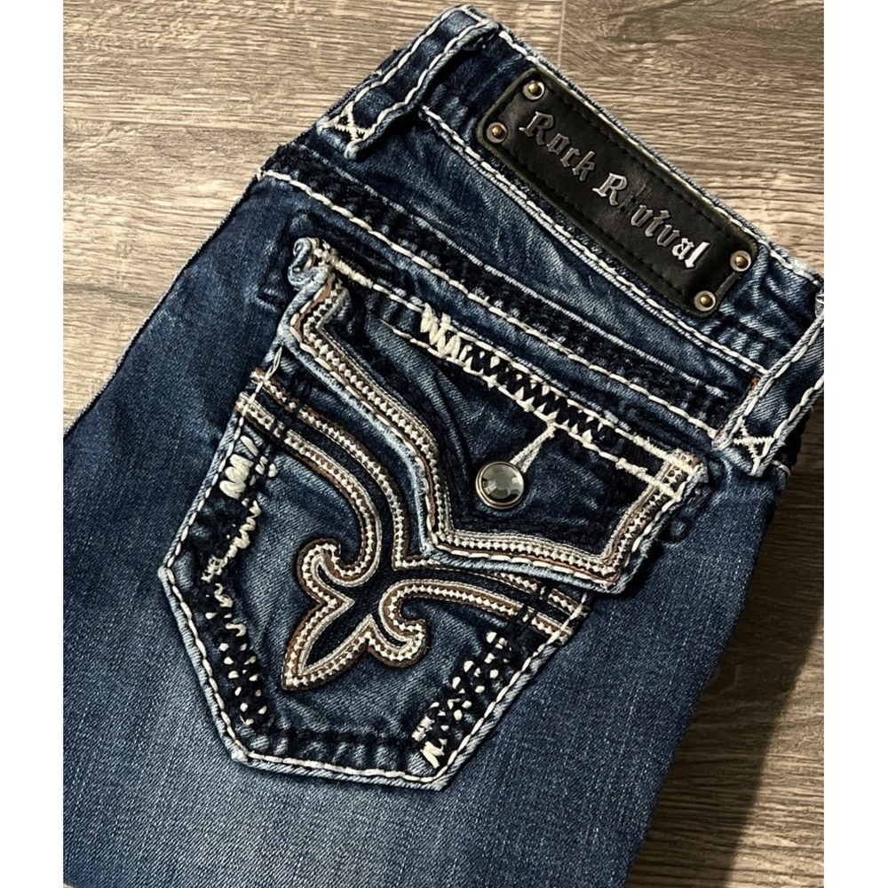 Rock Revival Kai Boot Heavy Stitching Flap Pocket Low Rise Jeans SZ 29 (30x29)